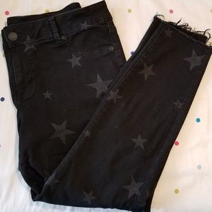 Raw Hem Cropped Stretchy Jeans with Star Print